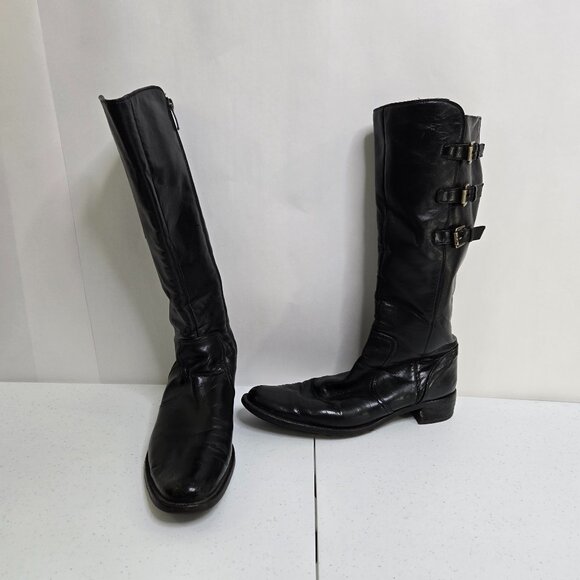 Paul Green US 11 8.5 Black Leather Boots Buckle Riding Tall Knee High Womens - Picture 1 of 9